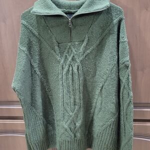 Natural Reflections Olive Zip-Up Sweater